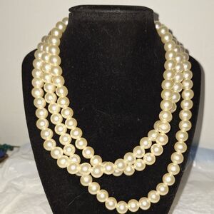A Triple Layered Vintage Faux Pearl Necklace Mid-Century Modern Grandmacore